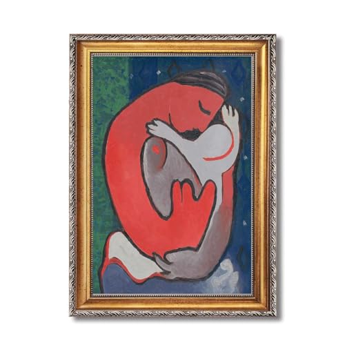 Vintage Framed Embracing Couple Wall Art Canvas Print Oil Paintings
