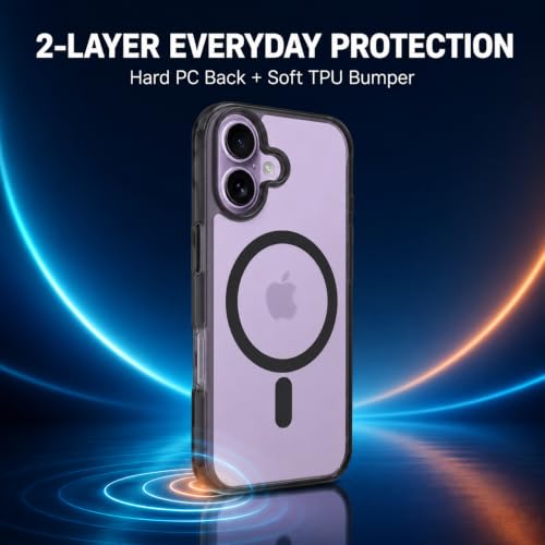 Image of MAGA Back Case Cover for Apple iPhone 16, Transparent Black Magnetic Case Compatible with MagSafe, Hybrid Hard PC Back & Soft TPU Bumper, Shockproof Protective Cover - Black