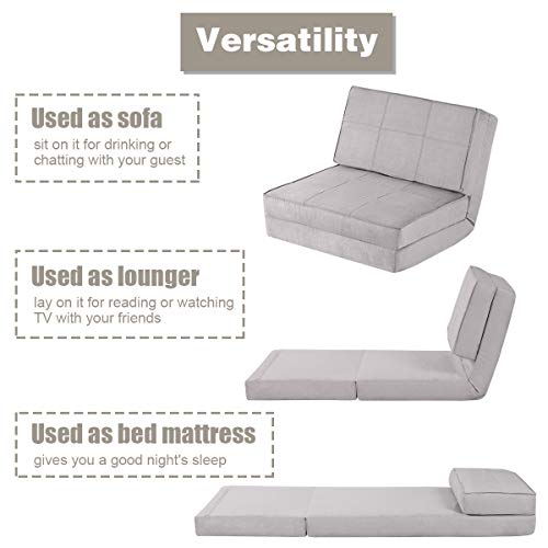 Giantex 5-Position Adjustable Convertible Flip Chair, Sleeper Dorm Game Bed Couch Lounger Sofa Chair Mattress Living Room Furniture, Gray #TOP3