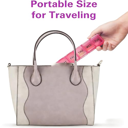 Image of BUG HULL Weekly Pill Organizer Large 2 Packs, Extra Large Travel Pill Organizers, Pill Box 7 Day, Travel Pill Case, Medicine Pill Organizer for Vitamins, Supplements and Medications (White+Pink)