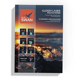 BLUE SWAN Glänzendes Laserpapier A4, 157 g/m², 100 Blatt, beidseitig glänzend, hohe Tonerhaftung, für Laserdrucker & Kopierer, für Flyer, Broschüren, Präsentationen, Menükarten & Zertifikate