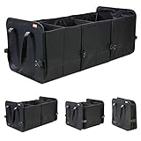 Die Kofferraumtasche besteht aus drei großen Kammern und zwei flexiblen Zwischenwänden. Zwei angebrachte Schnellverschlüssen und die herausnehmbaren Böden ermöglichen das Verstellen der Größe und sorgen für maximale Flexibilität. Mit wenigen Handgriffen ist der Faltkorb den Bedürfnissen angepasst.