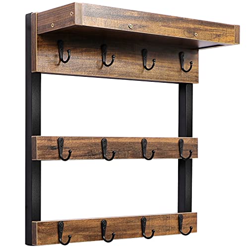 OROPY Coffee Mug Rack Wall Mounted, Rustic Wood Cups Rack with 12...