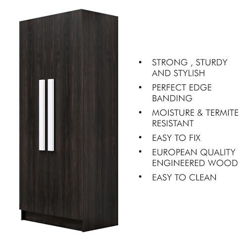 Image of Bniture 2 Door Wooden Wardrobe for Bedroom | Almirah for Clothes with 4 Shelves, Engineered Wood Wardrobe for Clothes | Cupboard for Bedroom (46D x 80W x 182H CM) | 3 Years Warranty (Frosty White)