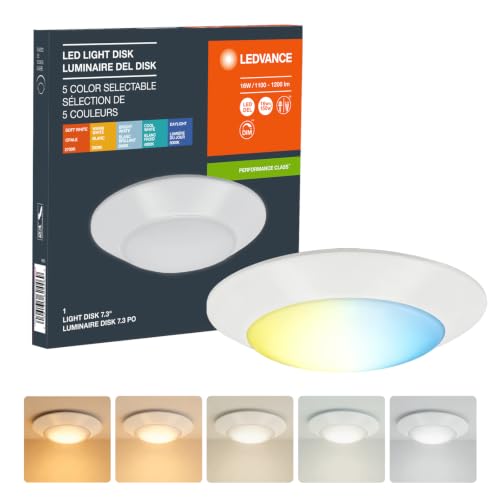 LEDVANCE 16W LED Light Disk, 5 CCT 2700/3000/3500/4000/5000K, Dimmable, 1200 LMS, 90 CRI, Wet Rated, Frosted Finish - 1 Pack (62447)