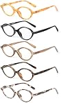 JM 5 Pack Oval Blue Light Blocking Reading Glasses for Women Spring Hinges | Computer Readers,Trendy