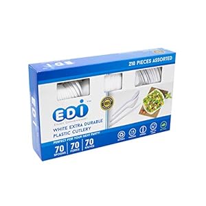[210 Piece] EDI White Disposable Plastic Cutlery S...