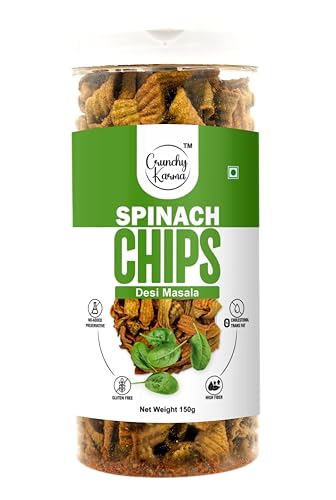 Image of Spinach Chips Desi Masala Flavor | Crunchy & Healthy Vegetable Chips | Gluten Free, High Fiber Snack | Low Calorie, No Added Preservatives | Indian Tasty Snack for All Ages - 150g