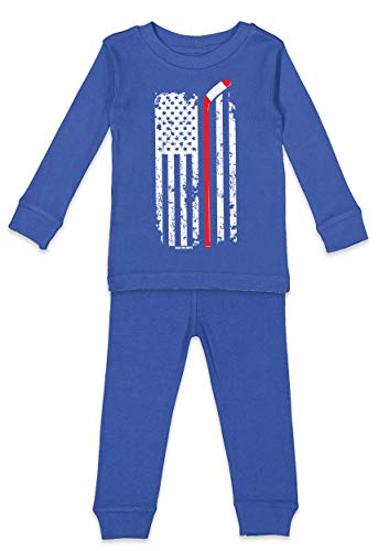 Haase Unlimited Hockey Stick American Flag - Sports USA Infant/Toddler Shirt & Pants Set (Royal Blue Top/Royal Blue Bottoms, 5T/6T)