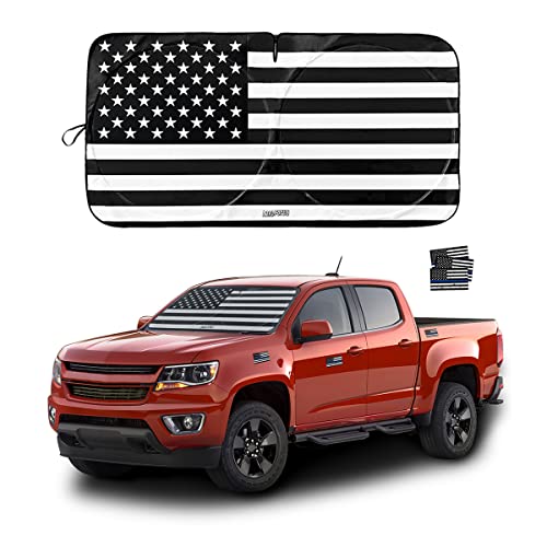 Car Front Windshield Sun Shade, American Flag Steering Wheel Sun Visor for Car, UV Rays and Privacy Protection, Foldable, Keep Car Cool, Fit for Most Vehicles (Black, 63