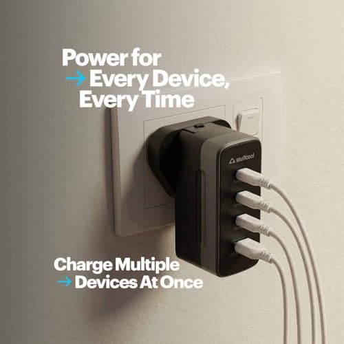 Image of Stuffcool Empire 67W GaN Multiport Fast Charger with 3 Type-C & 1 USB-A, Smart Power Distribution, Swappable Plugs (US /UK /EU /India), Supports Samsung Super Fast Charging 2.0, MacBook, iPhone, Pixel
