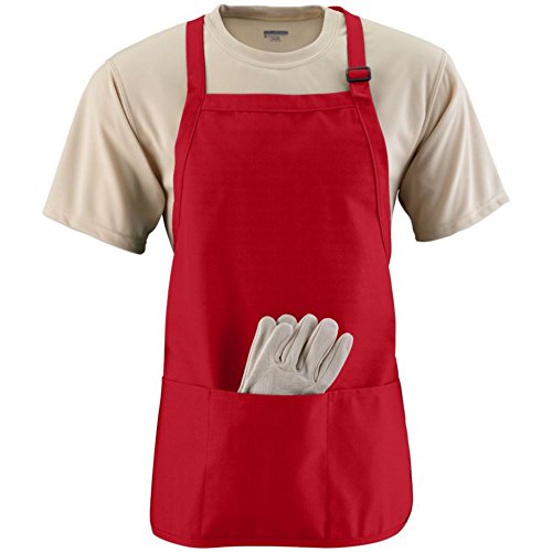 Augusta Activewear Medium Length Apron With Pouch, Red, One Size