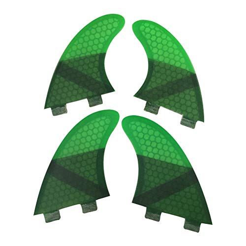 Upsurf Surfing Fins K2.1 Double Tabs Fins Honeycomb+Fiberglass Quad Fins (Blue/Grey/Red/Green) (Green) #TOP12