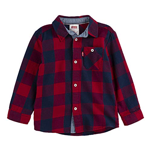 Levi's Boys Long Sleeve One Pocket Button Up Shirt, Dress Blues/Red, S
