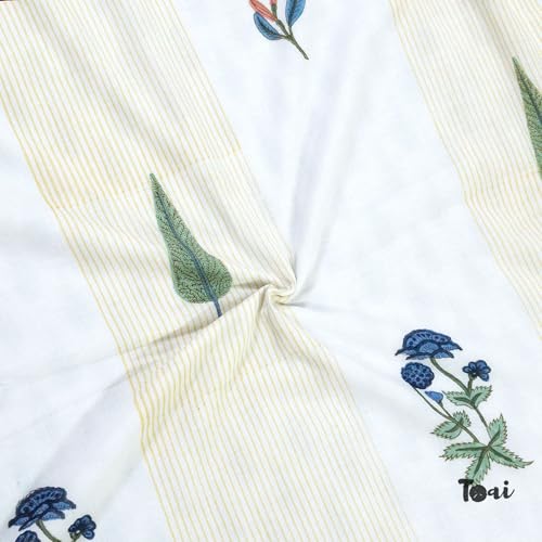 Image of TOAIArt Premium Jaipuri Dohar | AC Blanket Summer Quilt | Hand Block Printed | 3 Layers | Reversible | 150GSM 100% Mulmul Cotton | 100% Cotton Flannel Filling | Queen 90 inch X 108 inch |Floral Panel