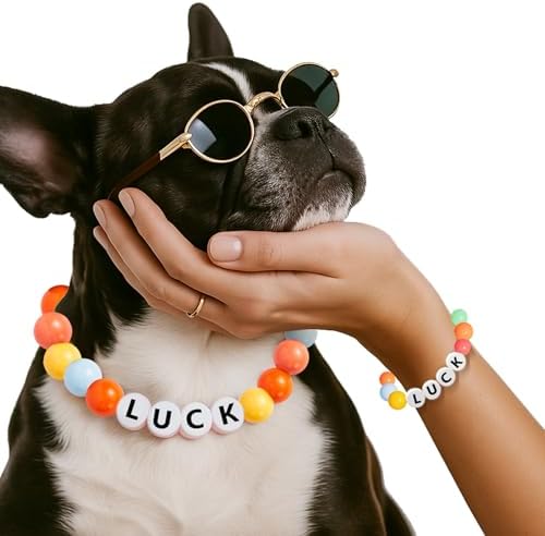 Personalized Beaded Dog Collar Custom Pet Name & Letter, Upgraded Adjustable Large Beaded Friendship Necklace Collar for Dogs & Cats with Free Matching Bracelet, Unique Gifts for Pet Owners Mom Dad