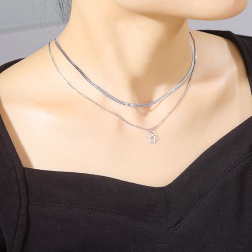 Collier étoile de David anti-ternissement en argent véritable à double rang