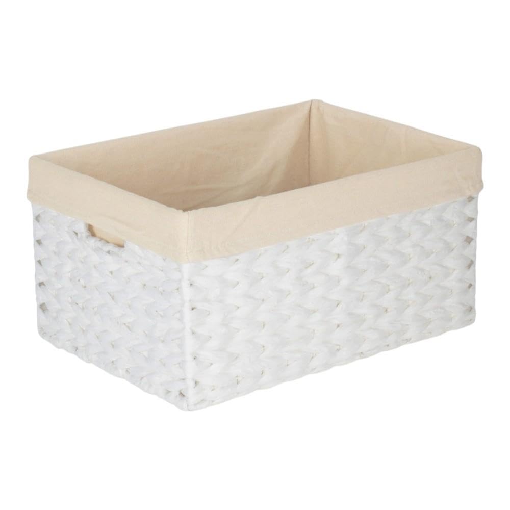 Medium White Paper Rope Rectangular Storage Basket with White Cotton Lining