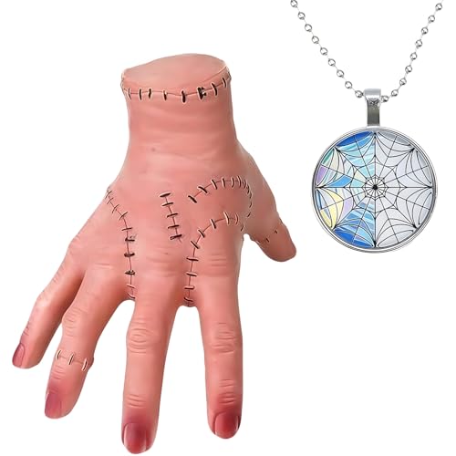 SORAYUXI Eiskaltes Händchen mit Eine Halskette Wednesday Family Hand Family Thing Hand Wednesday Dekoration Addams Thing Eiskaltes Händchen Figur für Cosplay