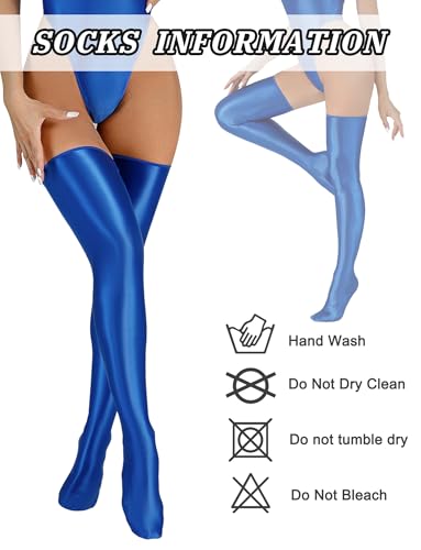 Image of FEOYA Women's Oil Glossy Thigh High Stockings Shiny Sheer Stockings Silky Smooth Over Knee Socks