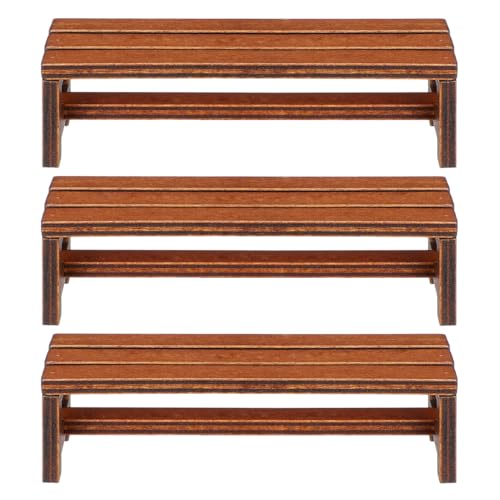 Garneck 3pcs Miniature Wooden Bench Set 1:12 Dollhouse Furniture Bench