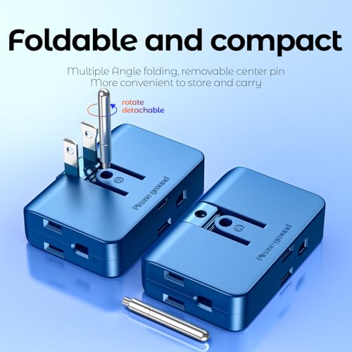 2-Pack Blue Outlet Splitter with 3 Prong Plug Extender - 3 Plug Wall Adapter, Converts 2 to 3 & 3 to 2 Prong, Ideal for Multiple Outlet Wall Plug Needs suitable for air travel/fits in carry-on luggage2