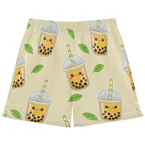 Girls Athletic Lounge Shorts Bubble Tea Animal Print Cute Comfy Summer Pajama Sleepwear Teen Kids Custom, X-Small