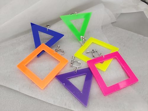 3 pares de aretes neón clip años 80 y 90 para mujer miniatura 3