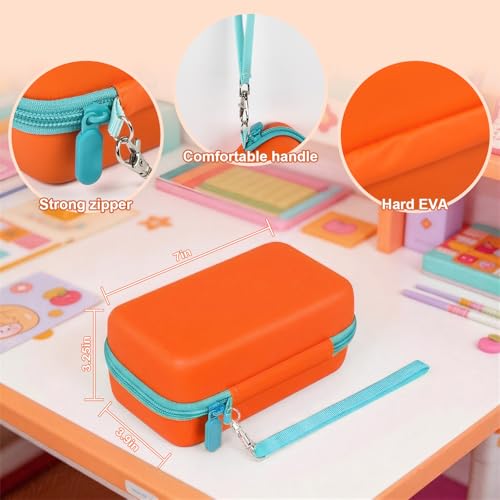 Image of ANKHOH 3D Printing Pen Case for 3Doodler Start+, 72 Pen Refills Included | Hard shell storage with grooved base, mesh pocket and hand strap for school or travel; 3D pen not included, Orange