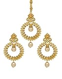 Bindhani Pearl Drop Small Filigree Work Maang Tikka & Indian Earrings For Women