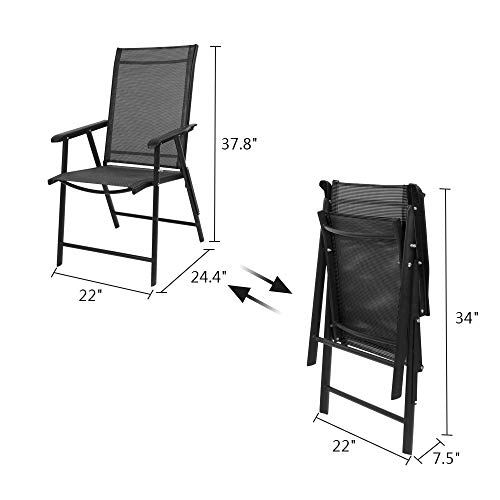 Vingli Upgraded Version Single 1 Folding Chairs With Arms, Portable Patio Chairs For Outdoor & Indoor, Sling Back Chairs For Lawn, Pool, Courtyard, Balcony & Garden (Black) #TOP1
