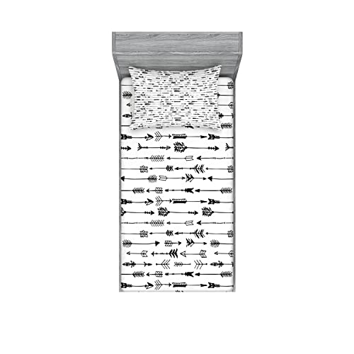 Ambesonne Tribal 2 Pack Fitted Sheet & Pillow Sham Set, Rustic Arrows, 4 Pcs Bedding Decor, Package Contains 2 Twin Size Fitted Sheets & 2 Pillow Covers, Black White