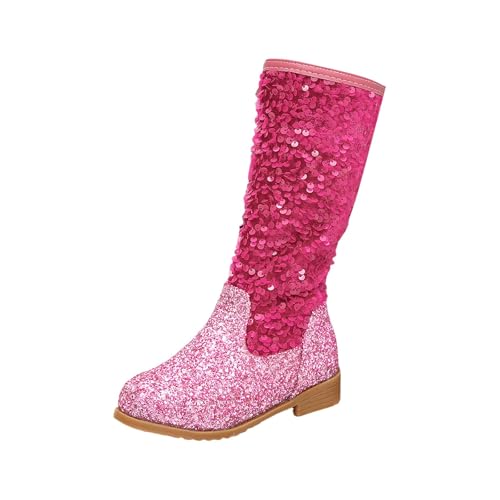 Girls Glitter Sequin Boots High Top Western Boots Sparkly Chunky 𝐋ow Heel Fashion Non-Slip Toddler Shoes Winter