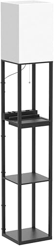 Miniatura 5 de Assemer Lámparas de pie para sala de estar, lámpara de pie alta con estantes y cajón, 2 puertos de carga USB y toma de corriente, bombilla LED