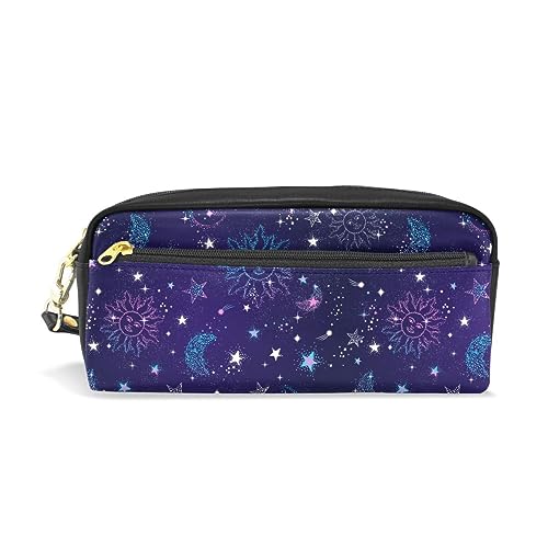 SAMAU ペンケース おしゃれ 星柄 宇宙 筆箱 かわいい 大容量 ペンポーチ 革 スリム 女の子 男の子 小学生 中学生 高校生 多機能 文房具 プレゼント対応