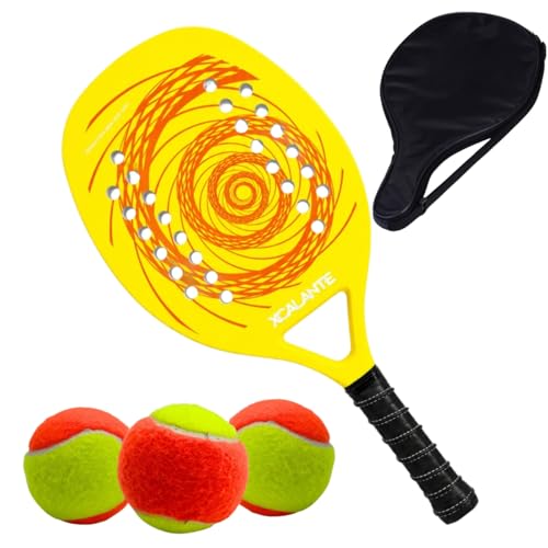 Kit Raquete Para Beach Tennis Profissional em Fibra Carbono Com Capa Protetora e 3 Bolinhas de Beach Tennis Para Iniciantes e Profissionais (Amarelo)