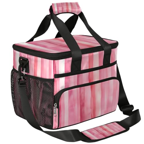 Abstract Textured Insulated Picnic Backpack Lunch Box for Women Men Picnic Basket Tote Lunch Bag Picnic Bag Portable Lunch Bags for Picnic, Beach, Work, Trip,Office, Camp Pinks Stripe