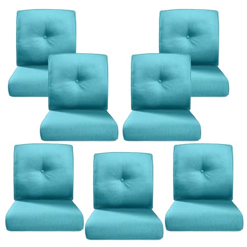 Image of Luxury 4 inch Thick Outdoor Cushion Set of 7 - 22x24 Patio Furniture Cushions with 28D High-Density Foam, Water-Resistant & Fade-Resistant Fabric, Removable Covers for Patio Furniture Sofa -Turquoise