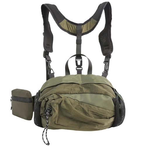 Riñonera deportiva grande para hombre y mujer, portátil de 3 vías (pecho/cadera/espalda), nailon impermeable con soporte para botellas y compartimento para teléfono móvil, correa ajustable para correr