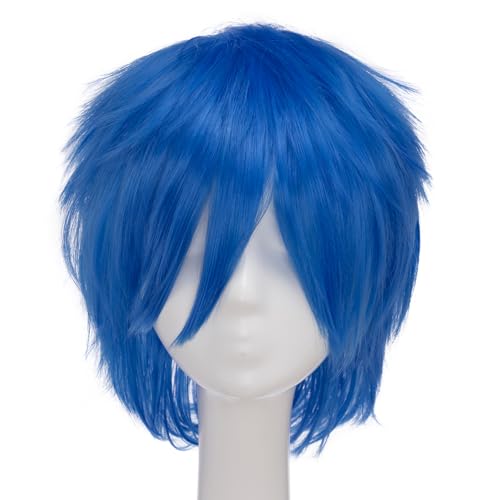 Image of S-noilite Blue Joy Wig Short Pixie Cosplay Wigs With Bangs Fluffy Heat Resistant Synthetic Hair Wigs for Halloween Anime Party Unisex Men Womens Costume Wig