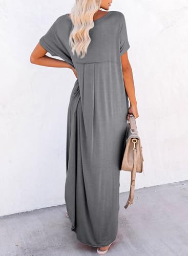 Image of Dokotoo Summer Dresses for Women 2026 Casual Maxi Dress V Neck Cap Sleeve Long Sundress with Pockets Beach Vacation