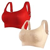 MOONBADI still BH Rot + Hellgelb Damen Vollschalen BH hne Bügel Push up BH Nahtlos Komfort Soft BH Schlaf BH büstenhebe Damen 115B