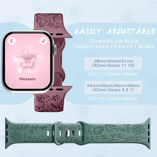 SNBLK 6-Pack Floral Engraved Silicone Apple Watch Bands 38–49mm — view 9
