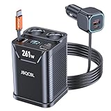 Cigarette Lighter Splitter with Retractable Car Charger, 45W USB C Car Cup 2-Socket Cigarette Lighter Adapter Heavy Duty Truck Car Plug Outlet Splitter Fast Charging 12V/24V Multi Port for Car Devices