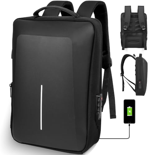 Mochila Masculina Genérico, Mochila Recarregável com Fechadura, Mochila Notebook 15.6 Poliéster Preta 22L À Prova D'Água e Resistente A Arranhões