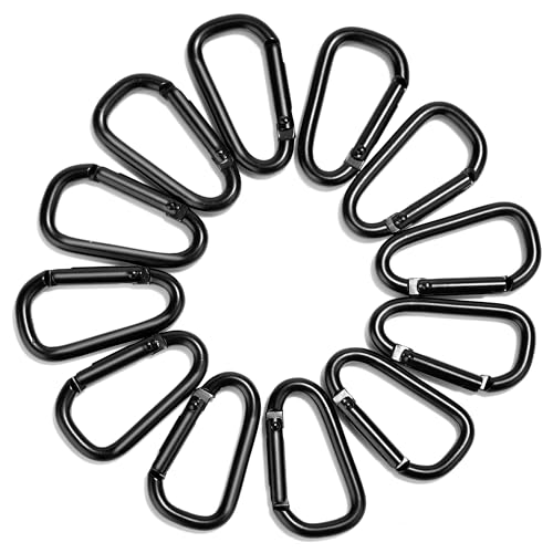 12 Stück Karabinerhaken Klein, Eisen kleine karabiner, Aluminiumlegierung, Geeignet für Rucksäcke, Gürtel usw Mini Karabiner, Schwarz