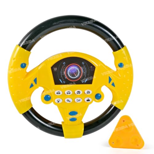 Image of VikriDA Steering Wheel Pretend Adventure Toy for Kids | Early Education Driving Steering Wheel with Music (Yellow)
