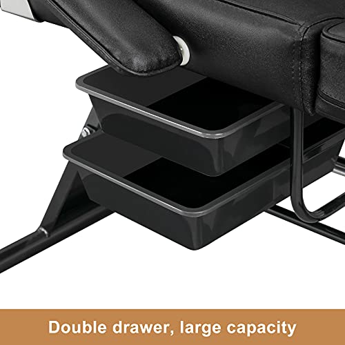 Omysalon Massage Salon Tattoo Chair Esthetician Bed With Beauty Basket, Professional Tattoo Table Salon Spa Equipment For Facial Spa Beauty Eyelash Extensions Barber Waxing Microblading,Black #TOP2