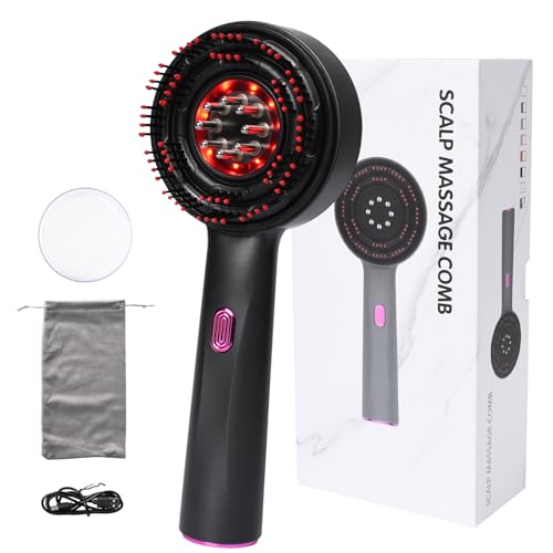 Pumwoy Masajeador de Cuero Cabelludo con Luz Roja, Electric Scalp Massager con Aplicador de Aceite para el Cabello, Cepillo de Masaje Eléctrico Cepillo de Masaje para Cuero Cabelludo