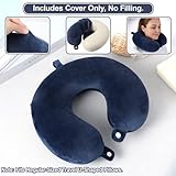 2 Packs Travel Neck Pillow Covers with Zipper Washable U Shaped Neck Pillow Case Cover Only Soft Polyester Airplane Pillows Cover Navy Blue Women Men Universal Pillowcase Covers Polyester (No Filler) - Image 5